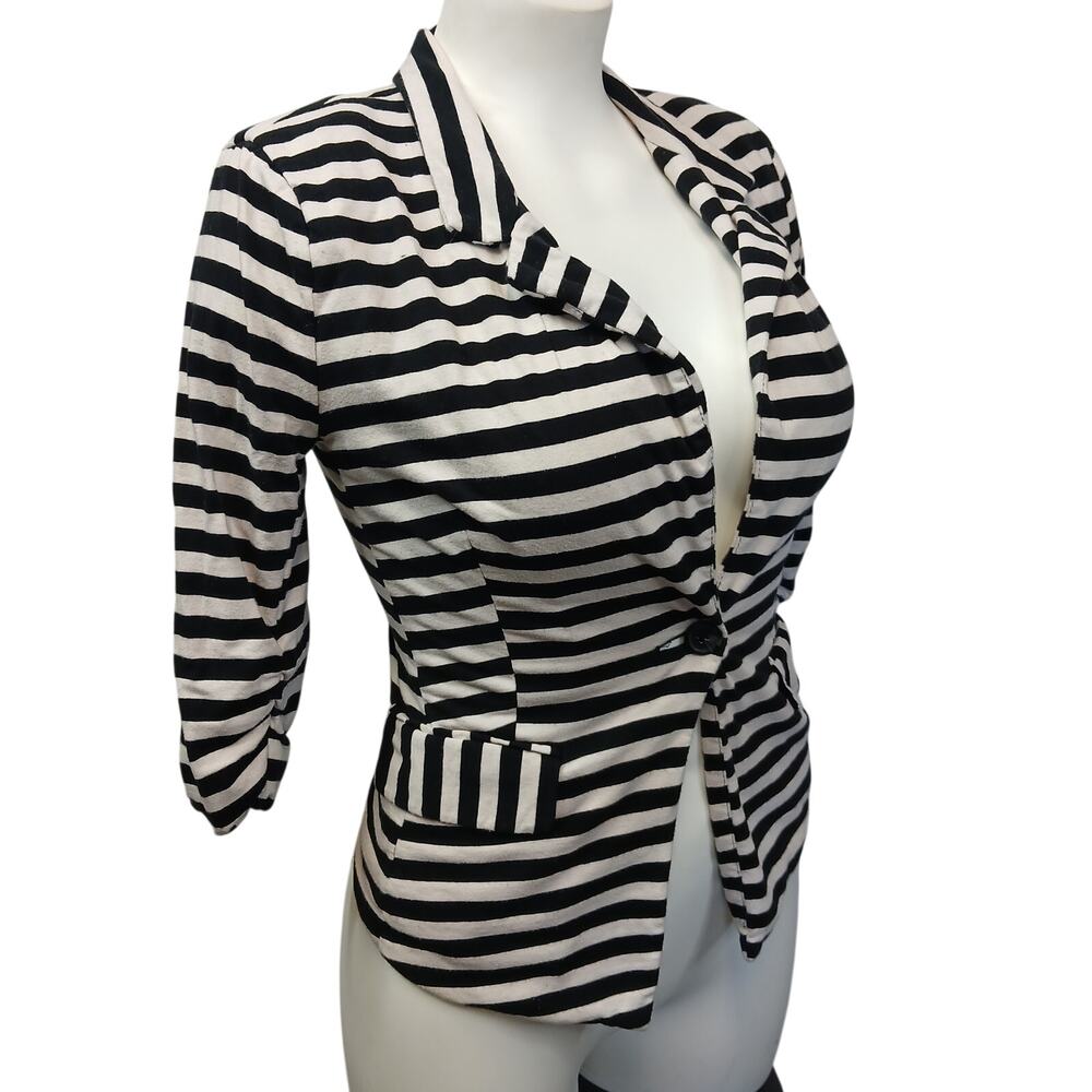 Forever 21 Black White Stripe Knit Blazer Single Button Shrug Small S/P